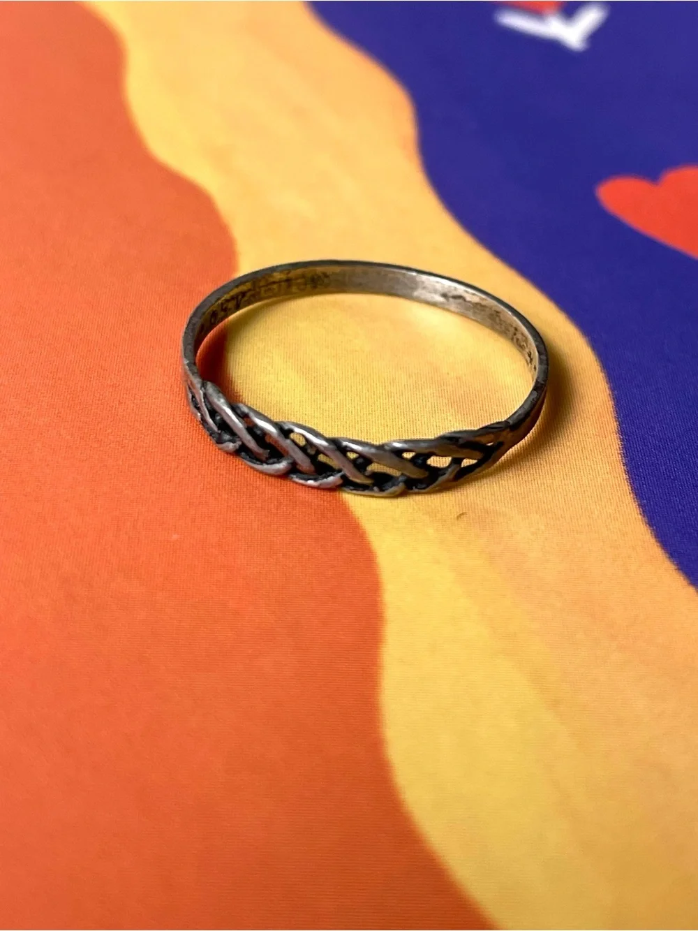 Vintage/antique dainty stamped 800 silver chain twist ring sz 6.5-6.75